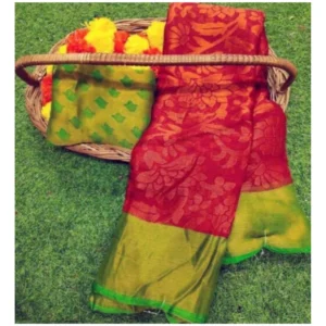 Generic Women's Viscose Rayon Printed Saree With Unstitched Blouse (Pink)