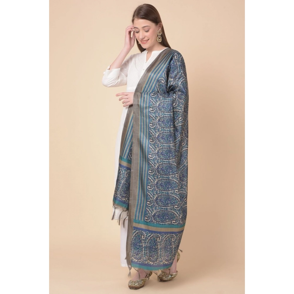 Generic Women's Art Silk Printed Dupatta (Blue, Length: 2.25 to 2.50 Mtr) - Image 3