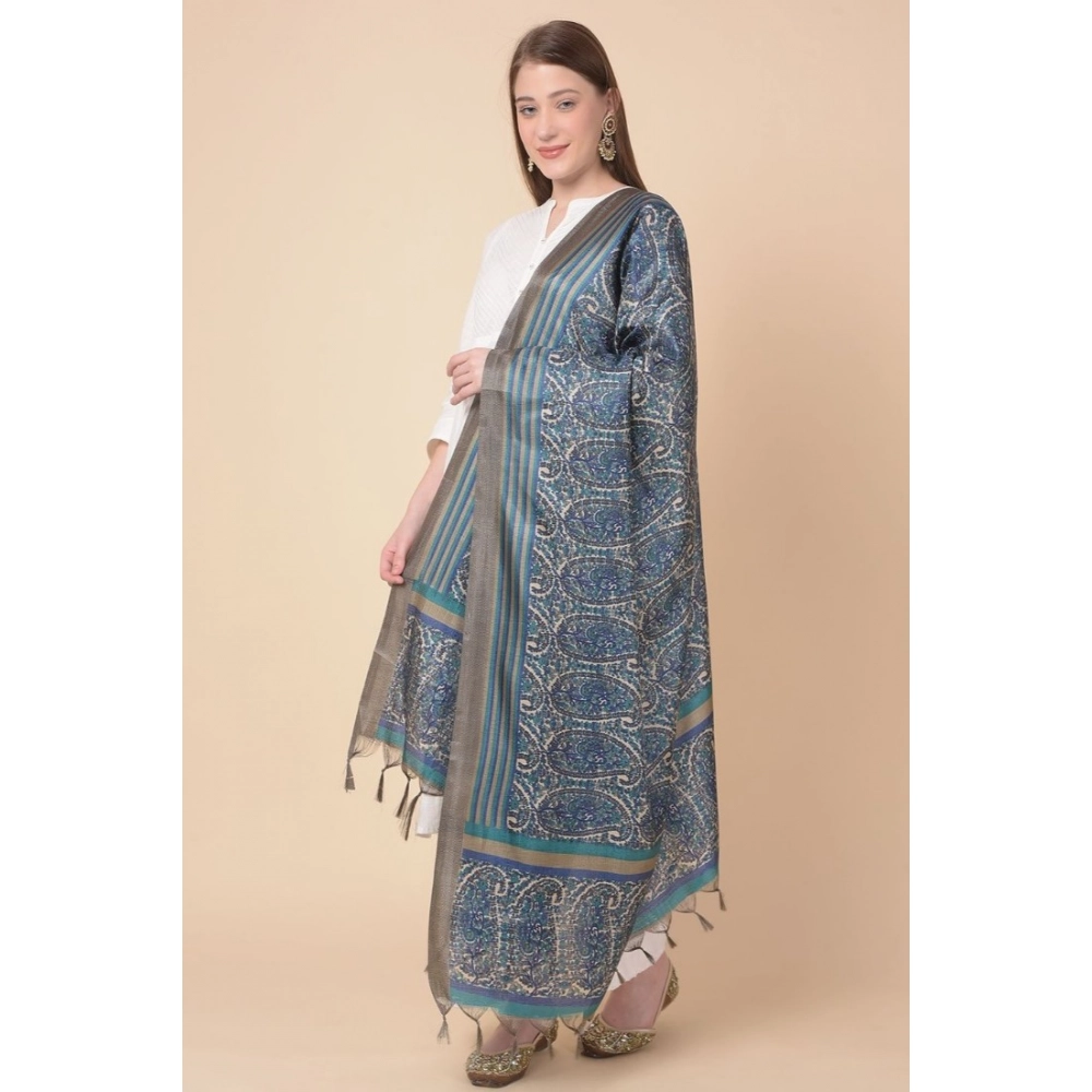 Generic Women's Art Silk Printed Dupatta (Blue, Length: 2.25 to 2.50 Mtr) - Image 4