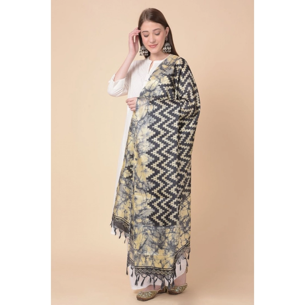 Generic Women's Art Silk Printed Dupatta (Black, Length: 2.25 to 2.50 Mtr) - Image 4
