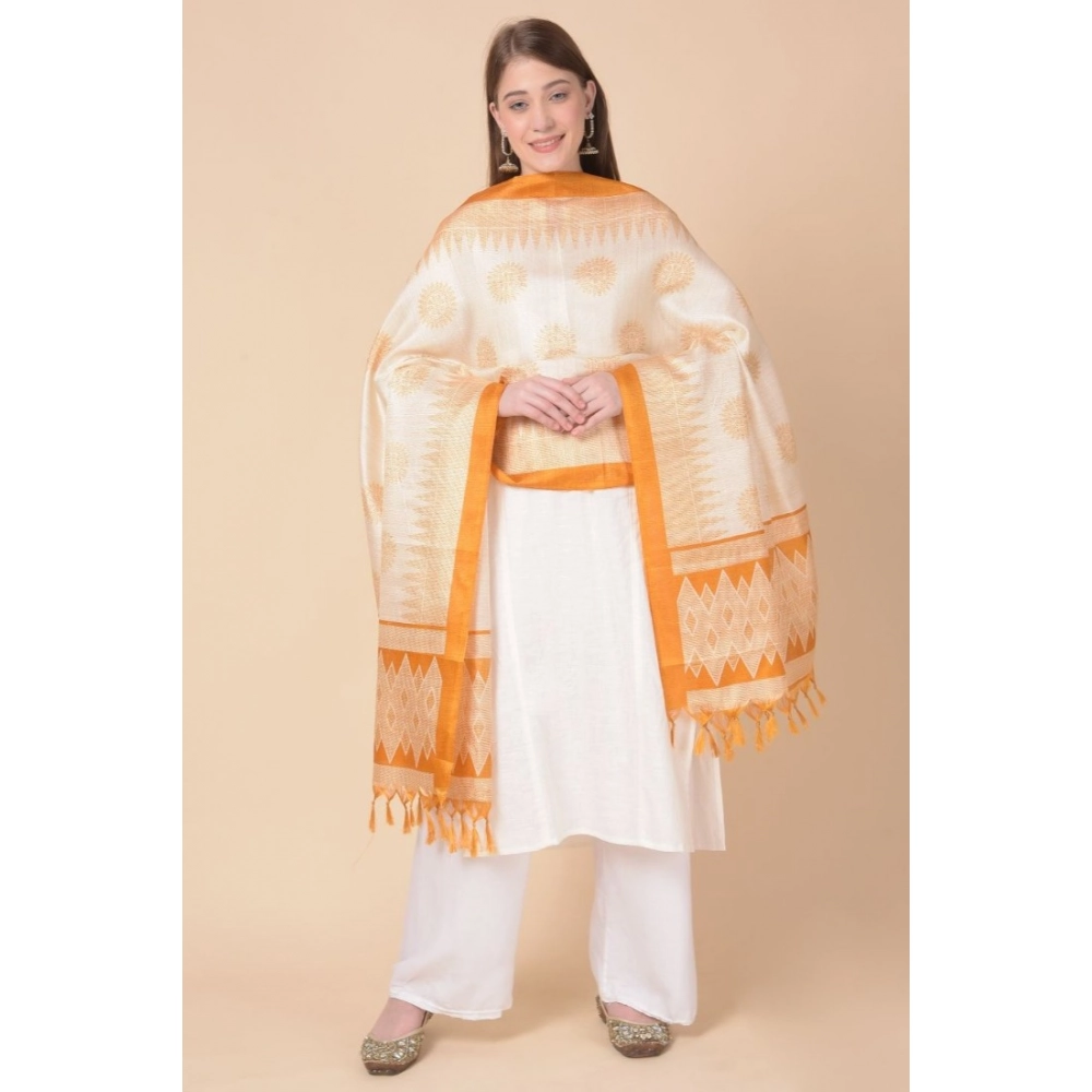 Generic Women's Art Silk Printed Dupatta (Orange, Length: 2.25 to 2.50 Mtr) - Image 2