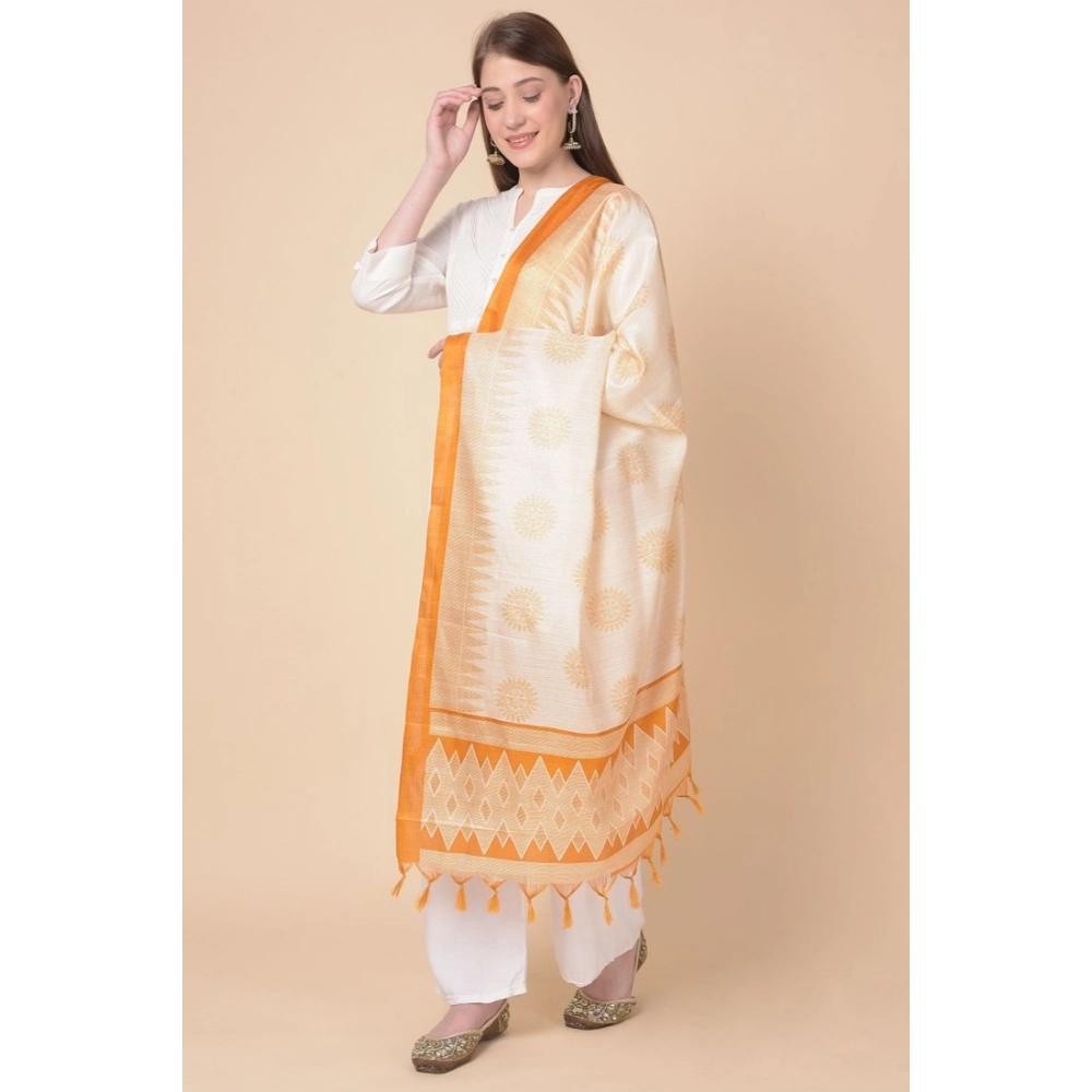 Generic Women's Art Silk Printed Dupatta (Orange, Length: 2.25 to 2.50 Mtr) - Image 4
