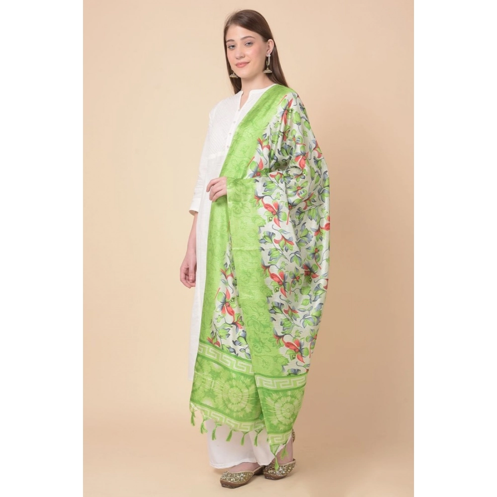Generic Women's Art Silk Printed Dupatta (Light Green, Length: 2.25 to 2.50 Mtr) - Image 4