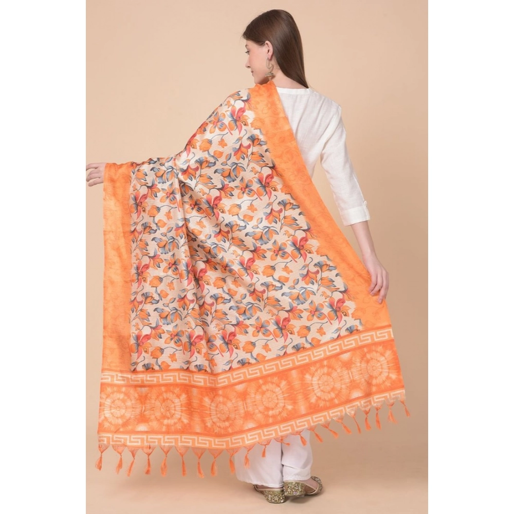 Generic Women's Art Silk Printed Dupatta (Orange, Length: 2.25 to 2.50 Mtr) - Image 5