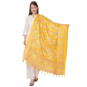Generic Women's Art Silk Printed Dupatta (Yellow, Length:ย 2.25 to 2.50 Mtr)