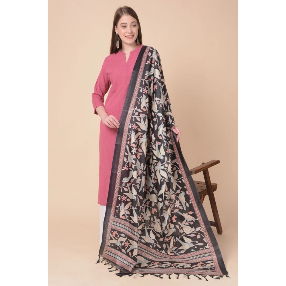 Generic Women's Art Silk Printed Dupatta (Black, Length: 2.25 to 2.50 Mtr) - Image 3