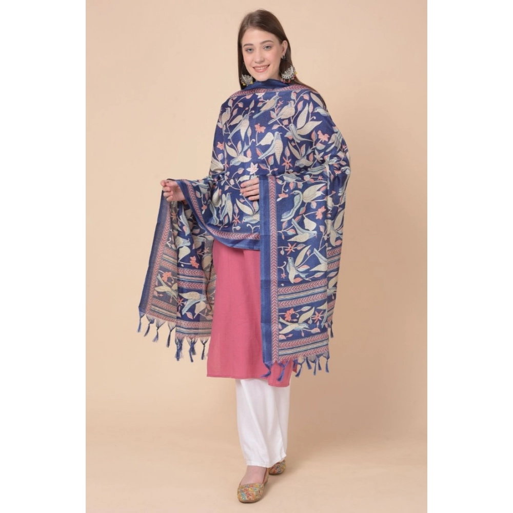 Generic Women's Art Silk Printed Dupatta (Blue, Length: 2.25 to 2.50 Mtr) - Image 4