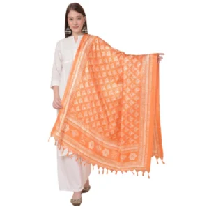 Generic Women's Art Silk Printed Dupatta (Orange, Length:ย 2.25 to 2.50 Mtr)