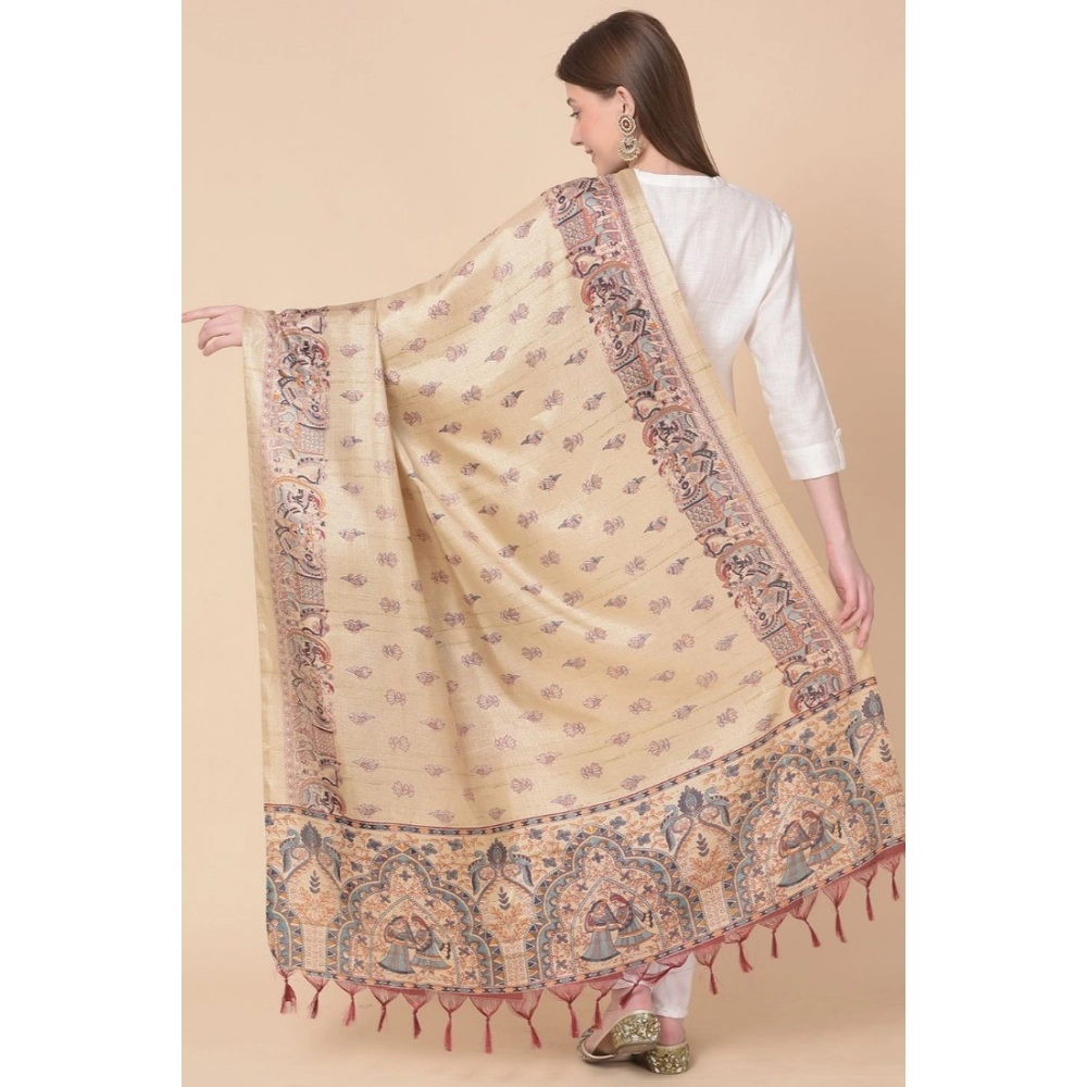 Generic Women's Art Silk Printed Dupatta (Gold, Length: 2.25 to 2.50 Mtr) - Image 5