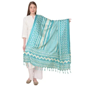 Generic Women's Art Silk Printed Dupatta (Turquoise, Length: 2.25 to 2.50 Mtr)