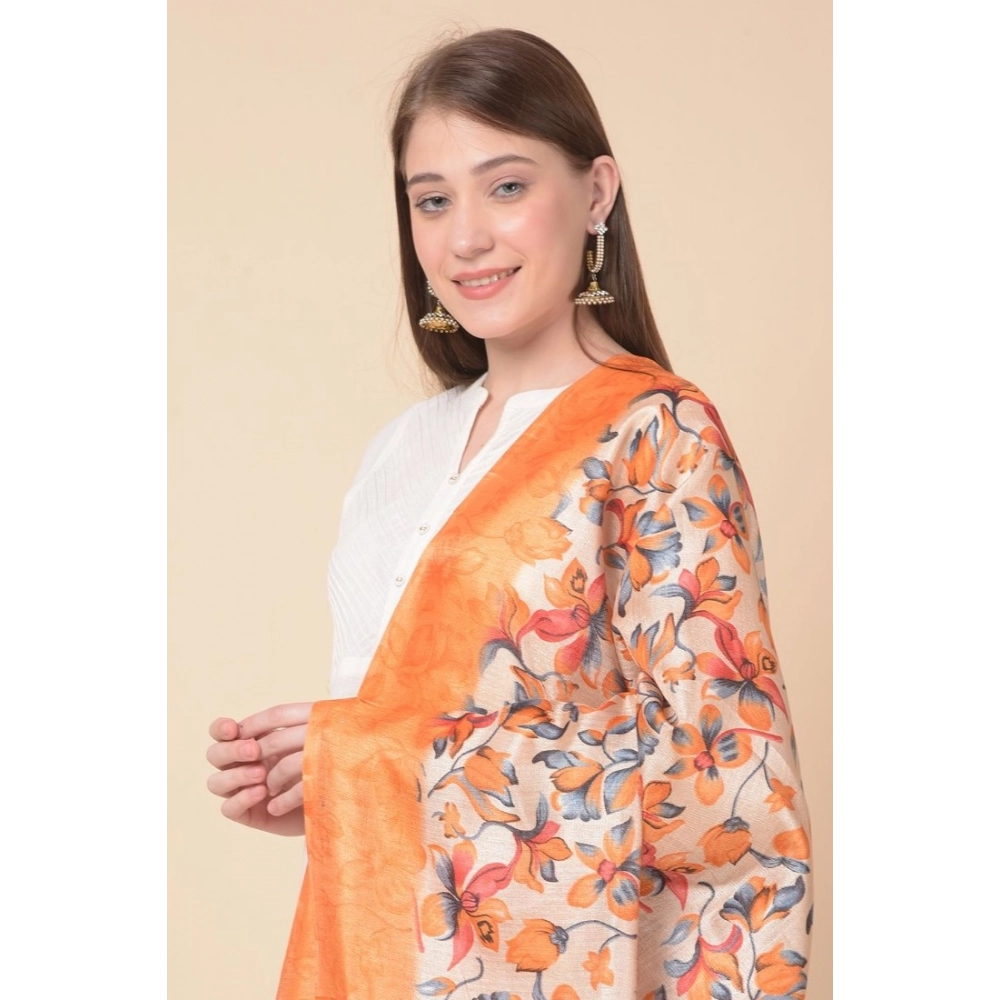 Generic Women's Art Silk Printed Dupatta (Orange, Length: 2.25 to 2.50 Mtr) - Image 2