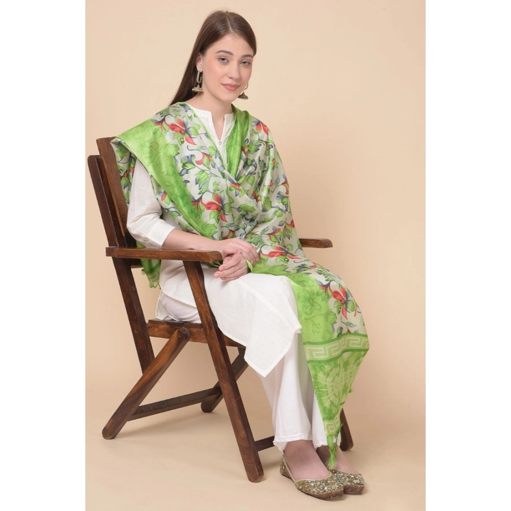 Generic Women's Art Silk Printed Dupatta (Light Green, Length: 2.25 to 2.50 Mtr) - Image 3