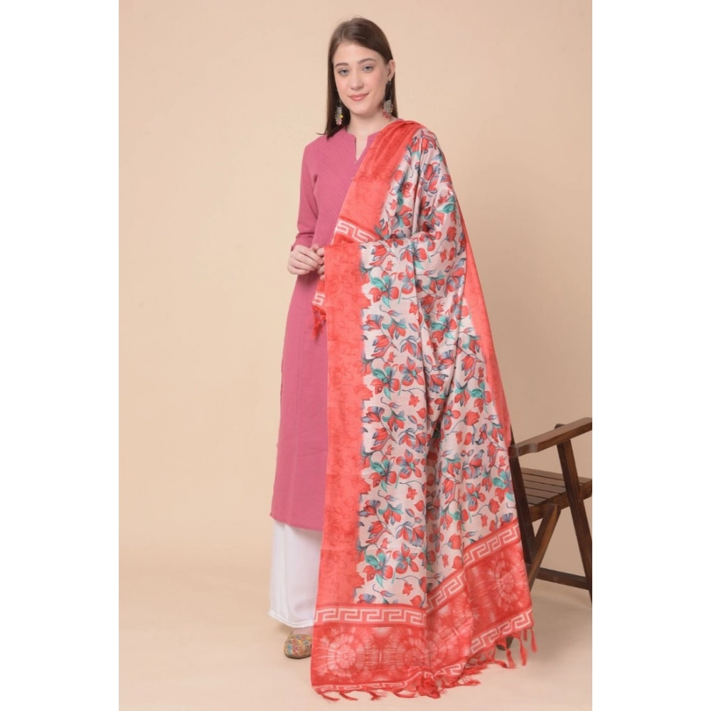 Generic Women's Art Silk Printed Dupatta (Red, Length: 2.25 to 2.50 Mtr) - Image 2