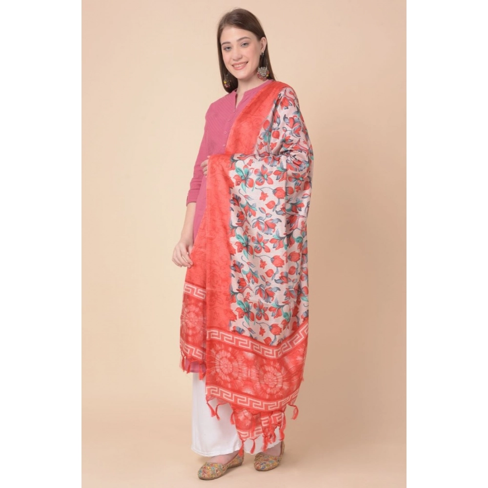 Generic Women's Art Silk Printed Dupatta (Red, Length: 2.25 to 2.50 Mtr) - Image 4