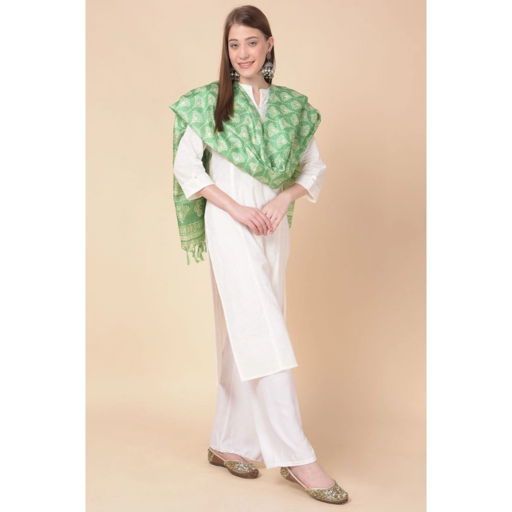 Generic Women's Art Silk Printed Dupatta (Light Green, Length: 2.25 to 2.50 Mtr) - Image 2