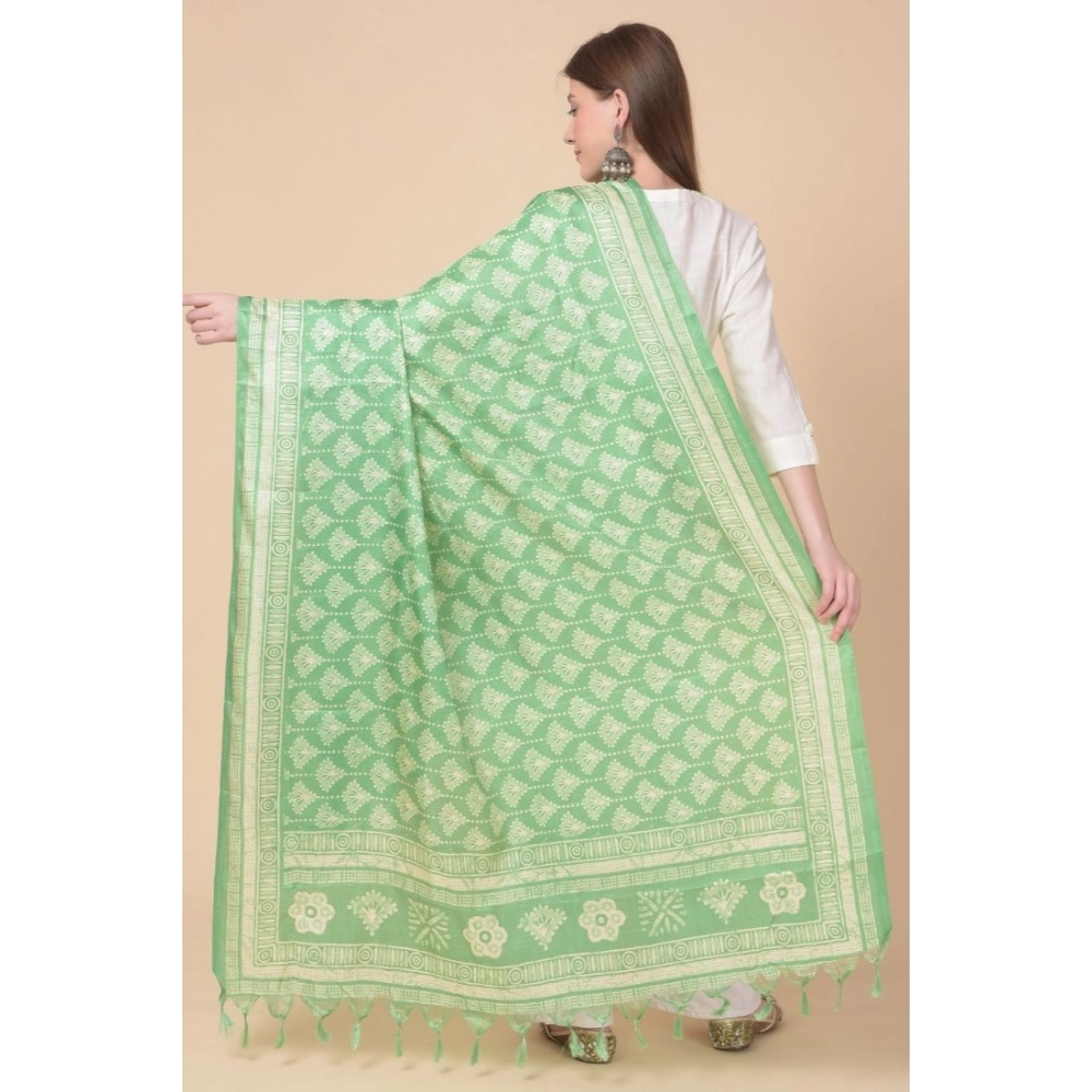 Generic Women's Art Silk Printed Dupatta (Light Green, Length: 2.25 to 2.50 Mtr) - Image 5