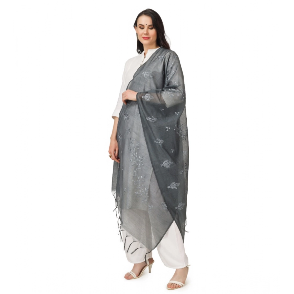 Generic Women's Cotton Embroidered Dupatta (Grey, Length: 2.25 to 2.50 Mtr) - Image 5