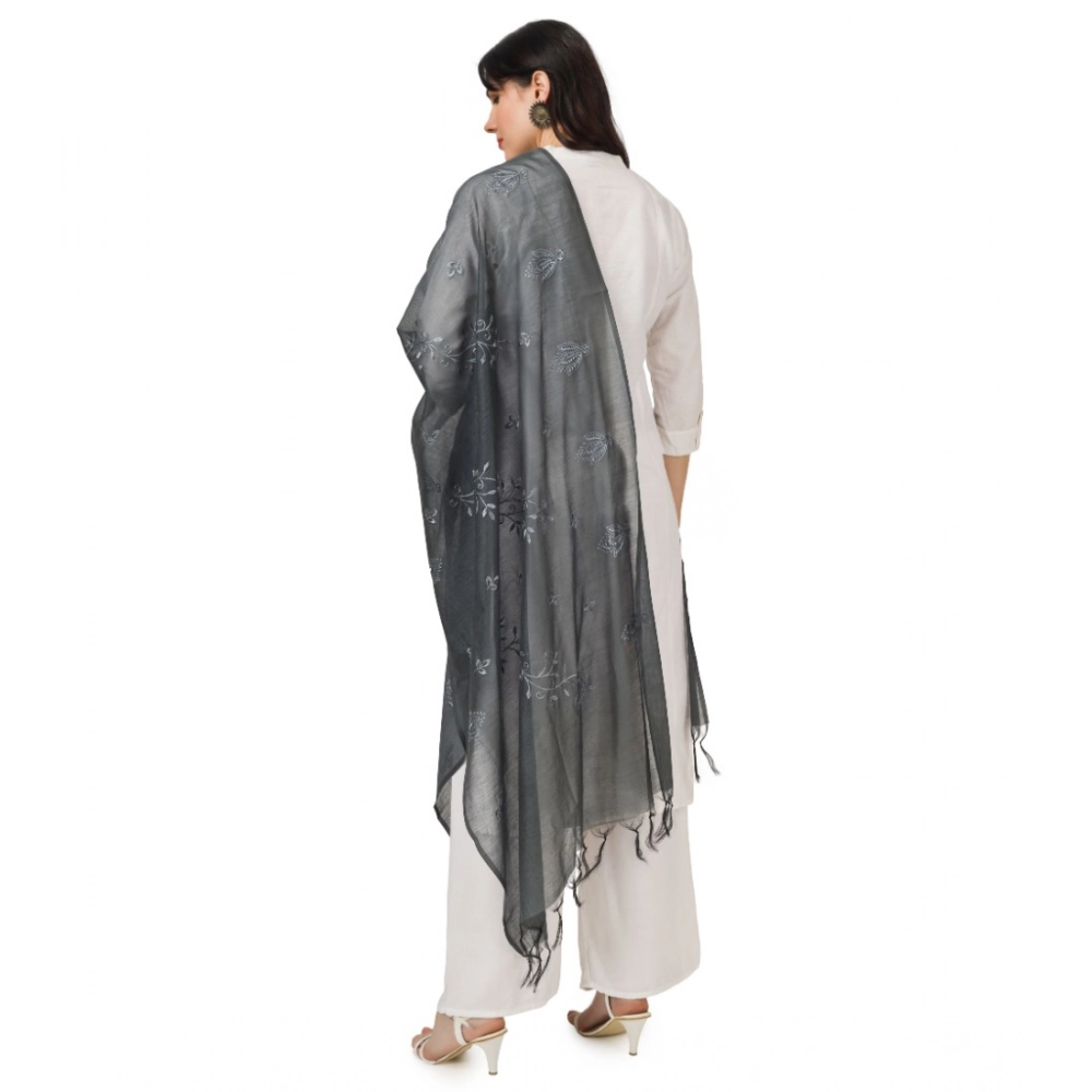 Generic Women's Cotton Embroidered Dupatta (Grey, Length: 2.25 to 2.50 Mtr) - Image 3
