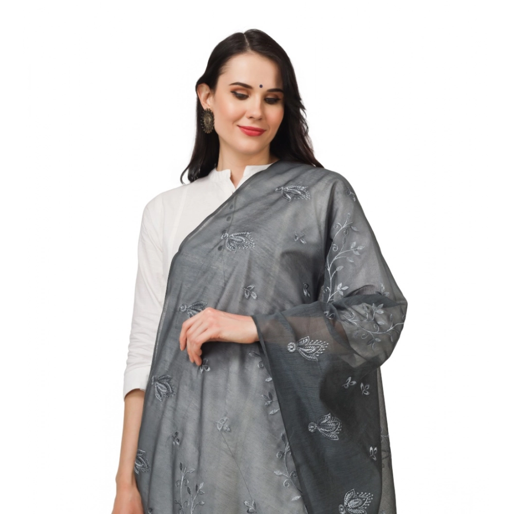 Generic Women's Cotton Embroidered Dupatta (Grey, Length: 2.25 to 2.50 Mtr) - Image 4
