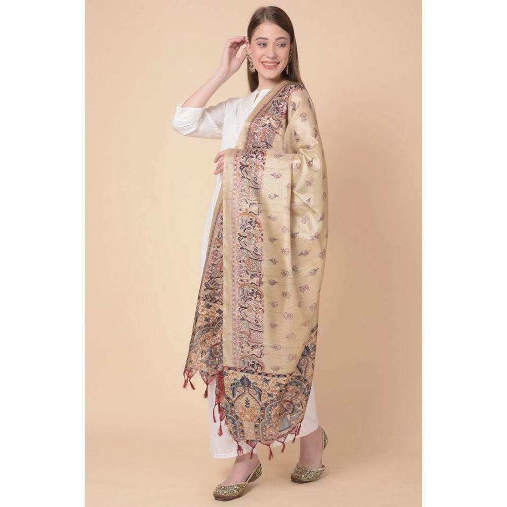 Generic Women's Art Silk Printed Dupatta (Gold, Length: 2.25 to 2.50 Mtr) - Image 4
