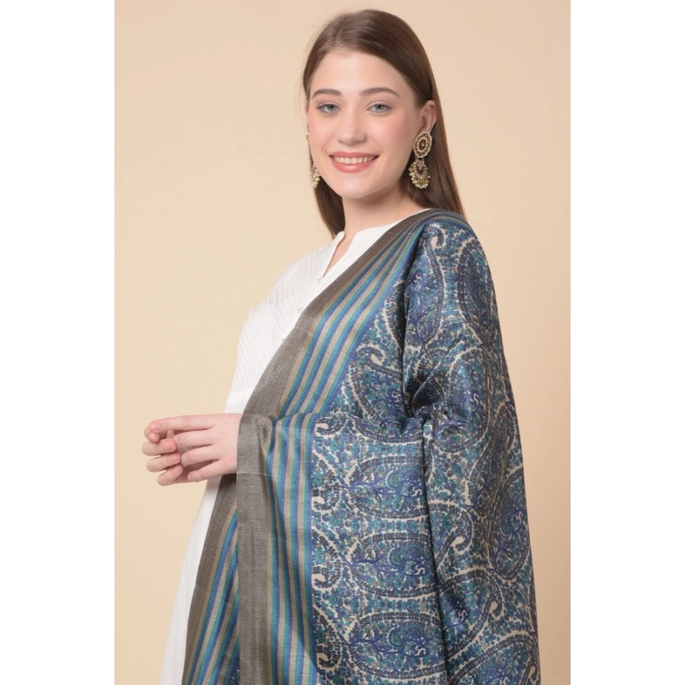 Generic Women's Art Silk Printed Dupatta (Blue, Length: 2.25 to 2.50 Mtr) - Image 2