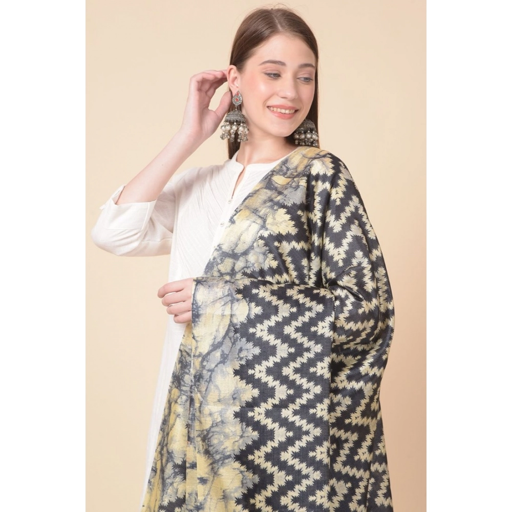 Generic Women's Art Silk Printed Dupatta (Black, Length: 2.25 to 2.50 Mtr) - Image 3