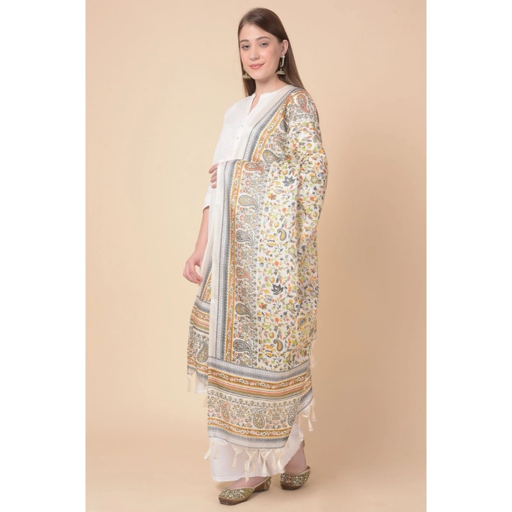 Generic Women's Art Silk Printed Dupatta (White, Length: 2.25 to 2.50 Mtr) - Image 4