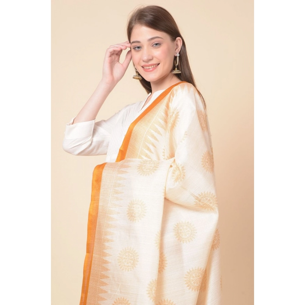 Generic Women's Art Silk Printed Dupatta (Orange, Length: 2.25 to 2.50 Mtr) - Image 3