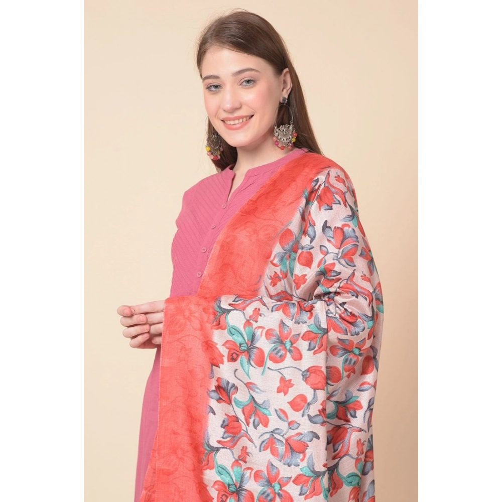 Generic Women's Art Silk Printed Dupatta (Red, Length: 2.25 to 2.50 Mtr) - Image 3
