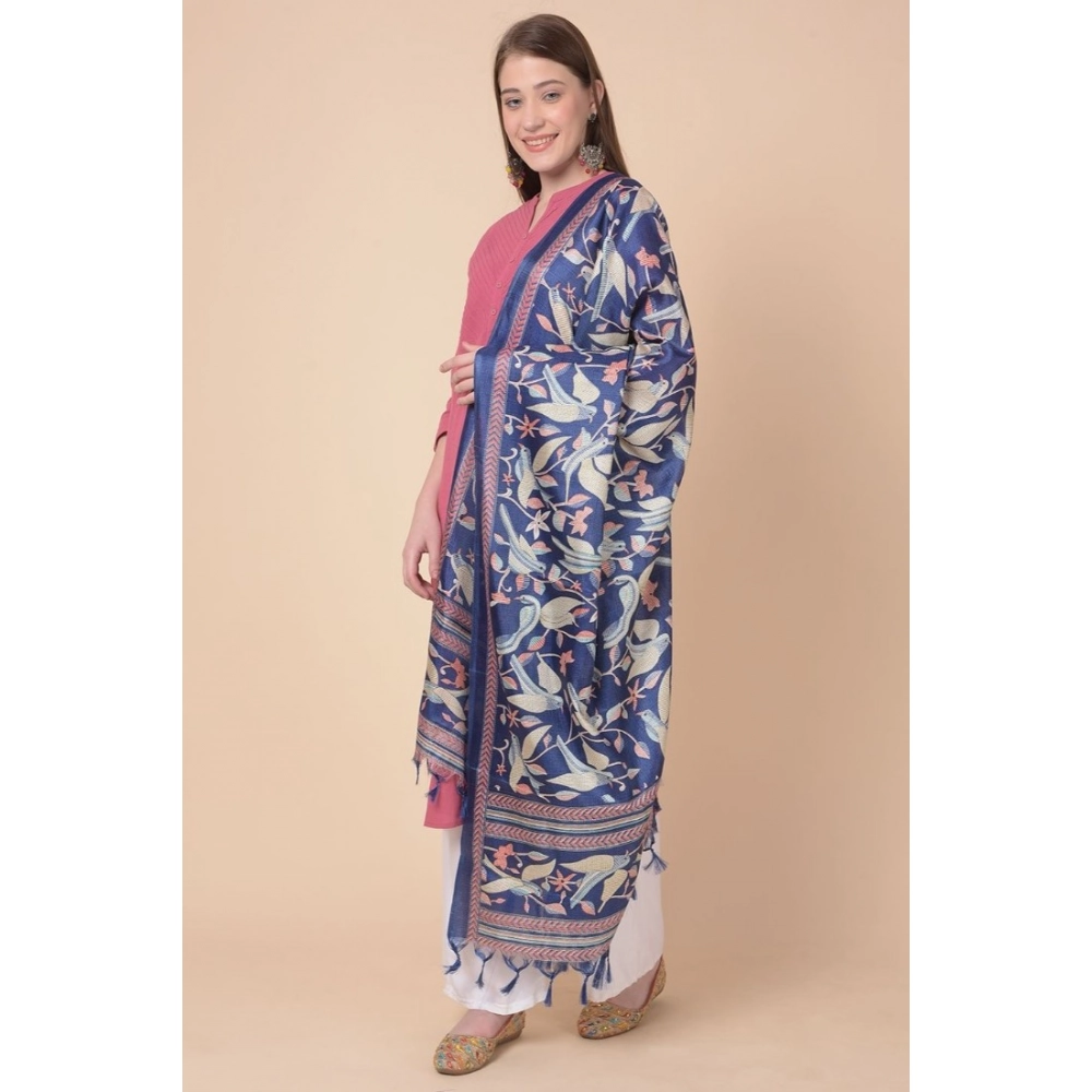 Generic Women's Art Silk Printed Dupatta (Blue, Length: 2.25 to 2.50 Mtr) - Image 2