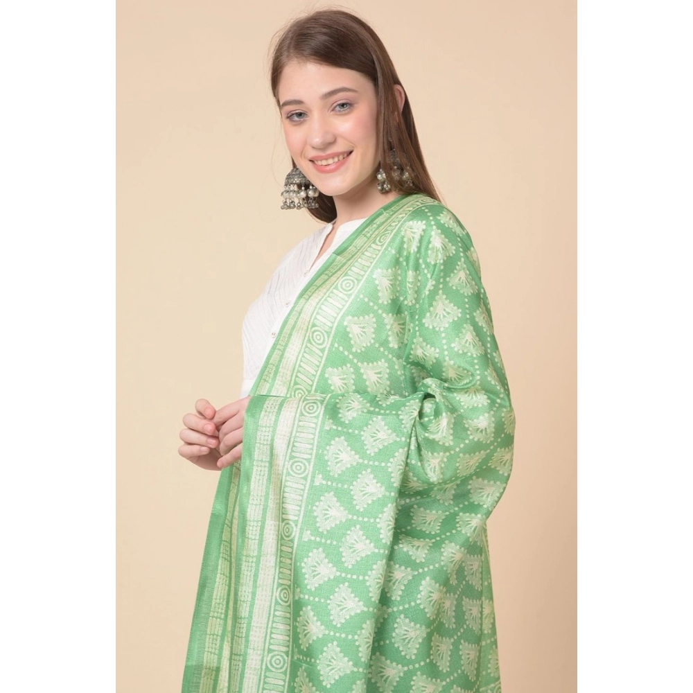Generic Women's Art Silk Printed Dupatta (Light Green, Length: 2.25 to 2.50 Mtr) - Image 3