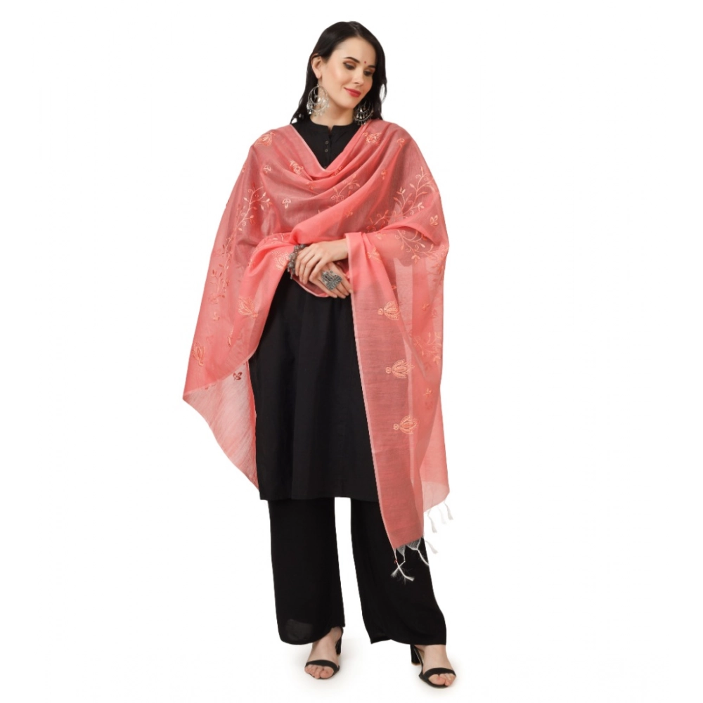 Generic Women's Cotton Embroidered Dupatta (Peach, Length: 2.25 to 2.50 Mtr) - Image 2