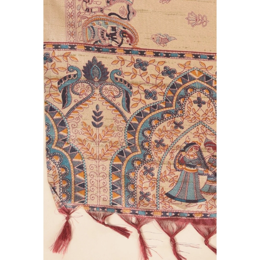Generic Women's Art Silk Printed Dupatta (Gold, Length: 2.25 to 2.50 Mtr) - Image 2