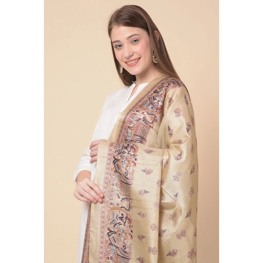 Generic Women's Art Silk Printed Dupatta (Gold, Length: 2.25 to 2.50 Mtr) - Image 3
