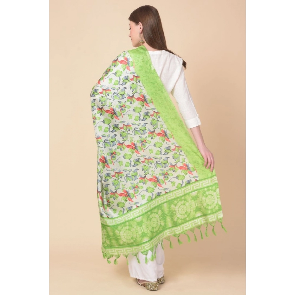 Generic Women's Art Silk Printed Dupatta (Light Green, Length: 2.25 to 2.50 Mtr) - Image 5