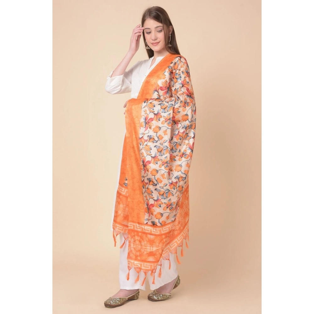 Generic Women's Art Silk Printed Dupatta (Orange, Length: 2.25 to 2.50 Mtr) - Image 4