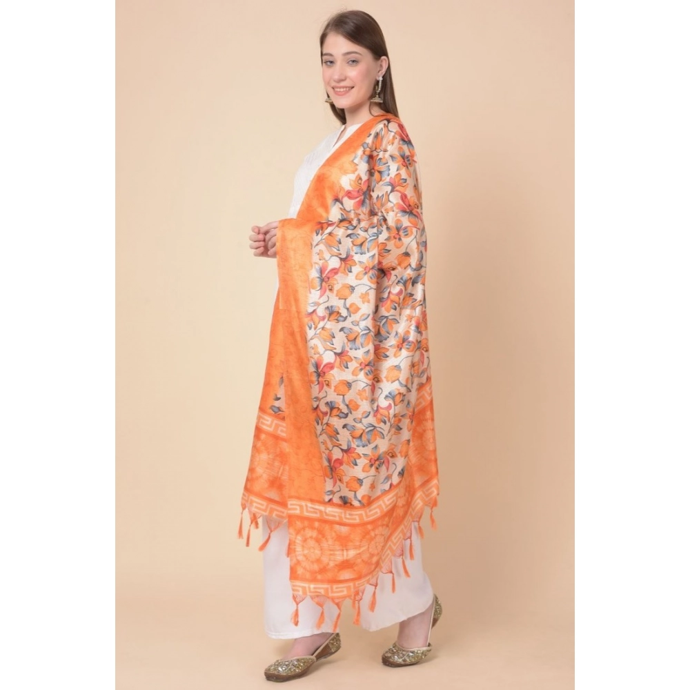 Generic Women's Art Silk Printed Dupatta (Orange, Length: 2.25 to 2.50 Mtr) - Image 3