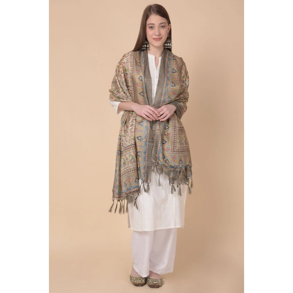 Generic Women's Art Silk Printed Dupatta (Light Brown, Length: 2.25 to 2.50 Mtr) - Image 2