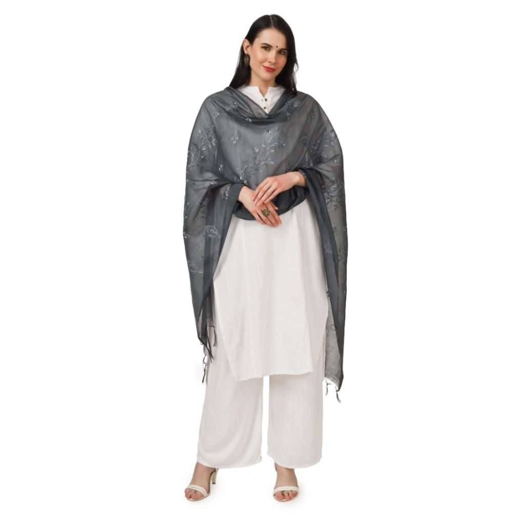 Generic Women's Cotton Embroidered Dupatta (Grey, Length: 2.25 to 2.50 Mtr) - Image 2