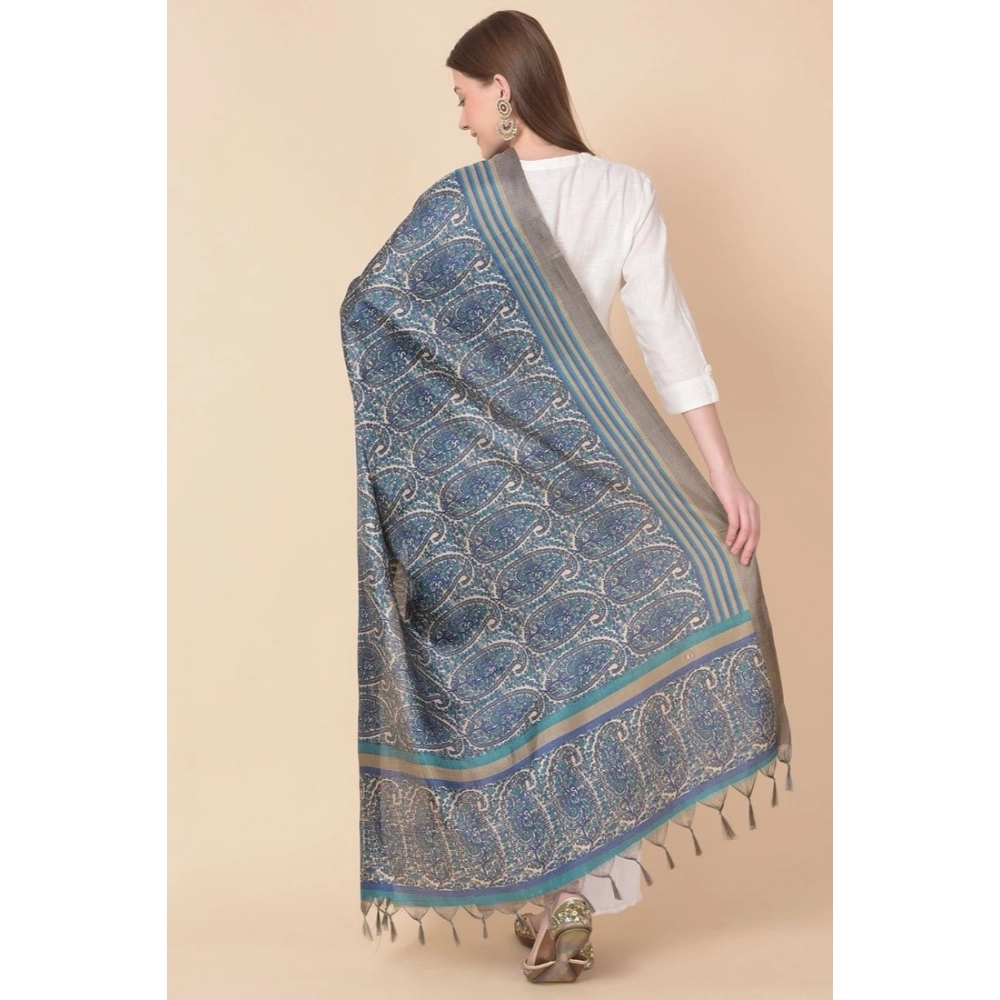 Generic Women's Art Silk Printed Dupatta (Blue, Length: 2.25 to 2.50 Mtr) - Image 5