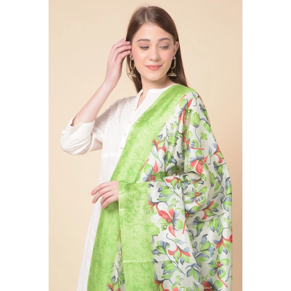 Generic Women's Art Silk Printed Dupatta (Light Green, Length: 2.25 to 2.50 Mtr) - Image 2