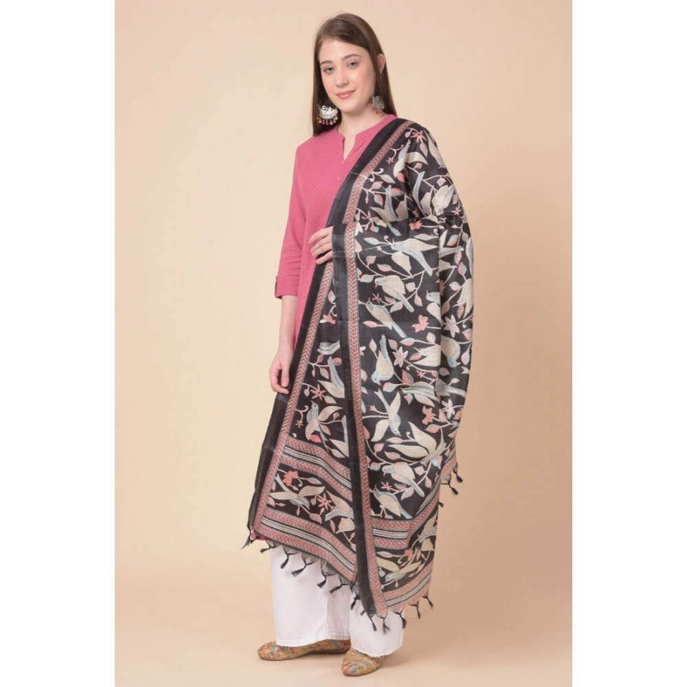 Generic Women's Art Silk Printed Dupatta (Black, Length: 2.25 to 2.50 Mtr) - Image 2