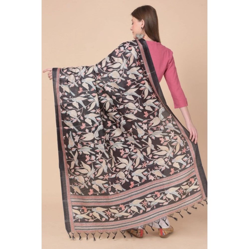 Generic Women's Art Silk Printed Dupatta (Black, Length: 2.25 to 2.50 Mtr) - Image 4