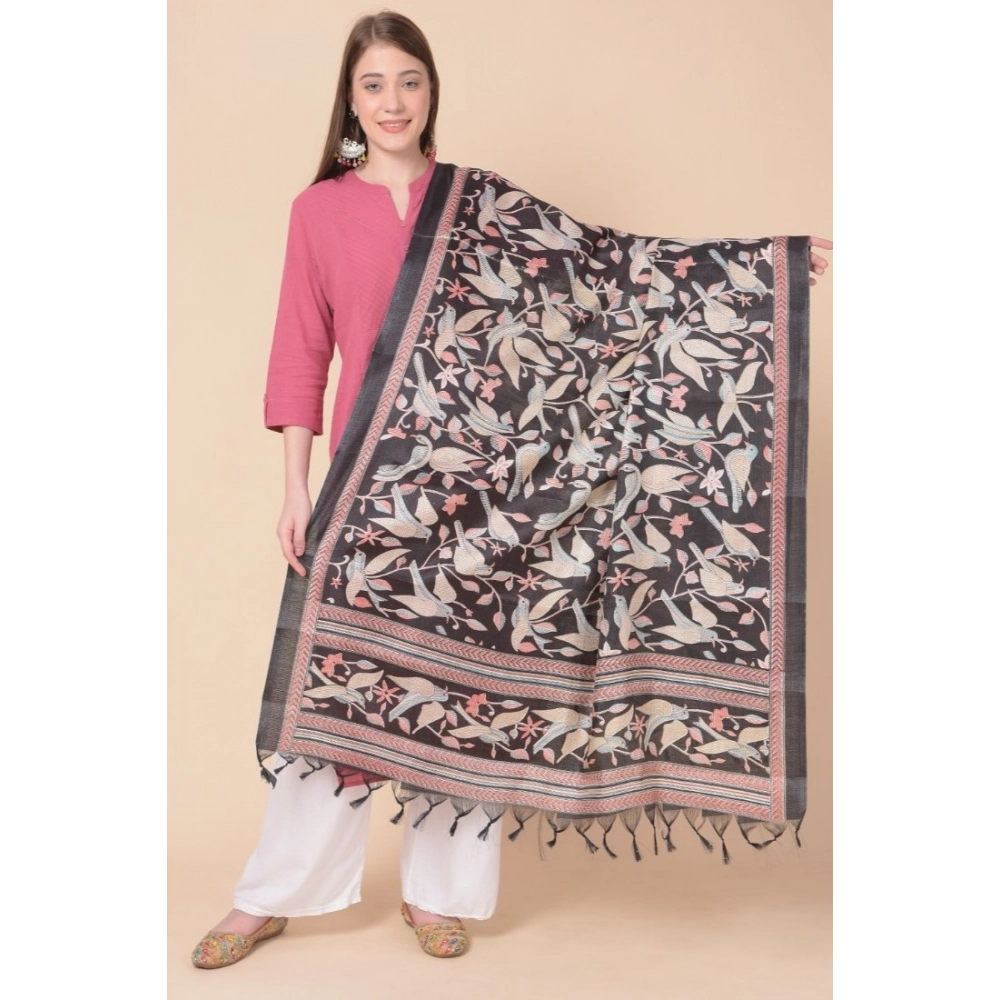 Generic Women's Art Silk Printed Dupatta (Black, Length: 2.25 to 2.50 Mtr) - Image 5