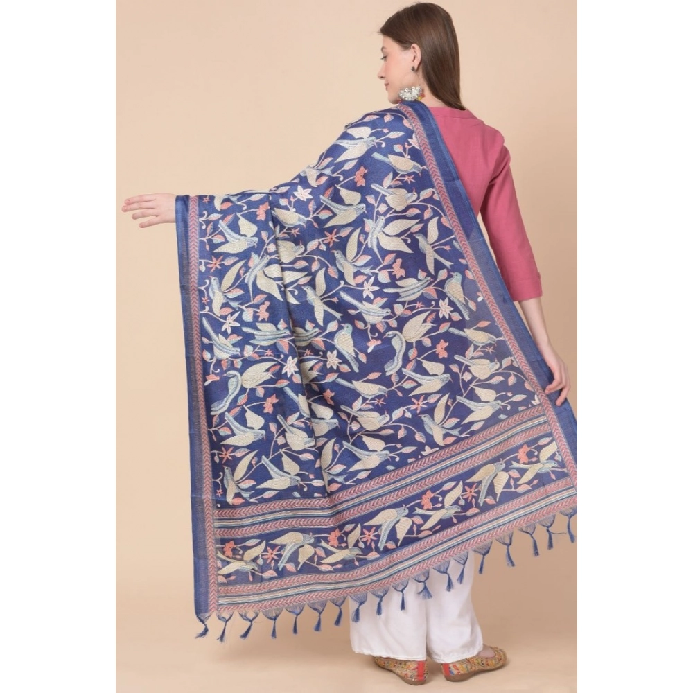 Generic Women's Art Silk Printed Dupatta (Blue, Length: 2.25 to 2.50 Mtr) - Image 5