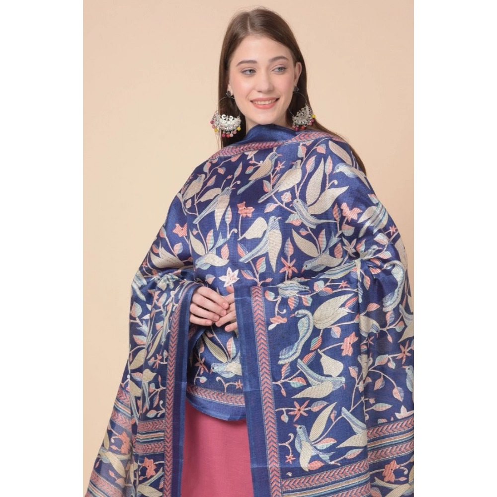 Generic Women's Art Silk Printed Dupatta (Blue, Length: 2.25 to 2.50 Mtr) - Image 3