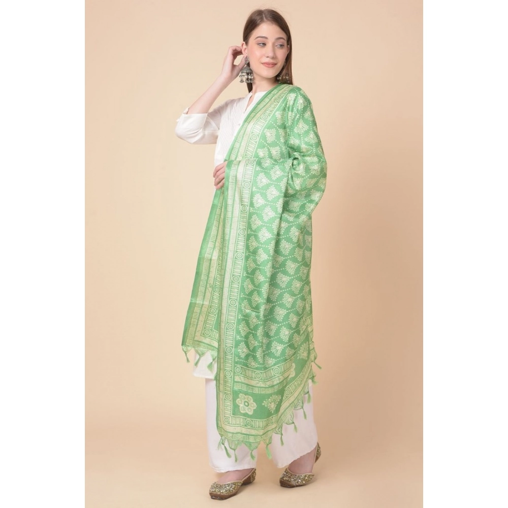 Generic Women's Art Silk Printed Dupatta (Light Green, Length: 2.25 to 2.50 Mtr) - Image 4