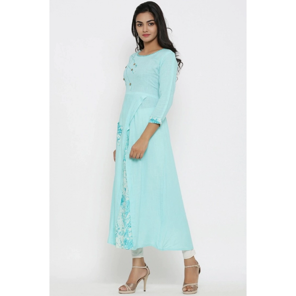 Generic Women's Casual 3/4 th Sleeve Embroidery Rayon Kurti (Sky Blue) - Image 5