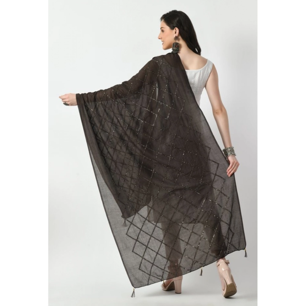 Generic Women's Chanderi Self Design Dupatta (Dark Browm, Length: Free Size) - Image 4