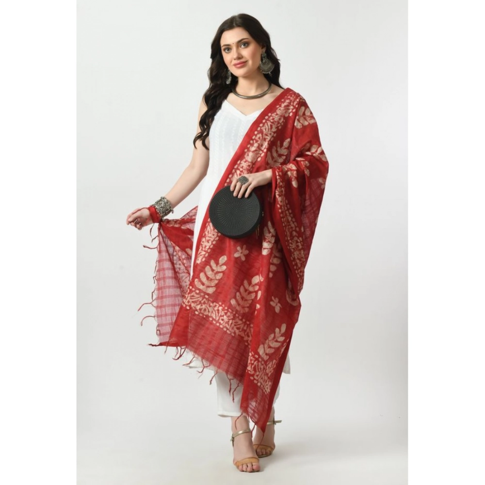 Generic Women's Cotton Printed Dupatta (Red, Length: Free Size) - Image 2